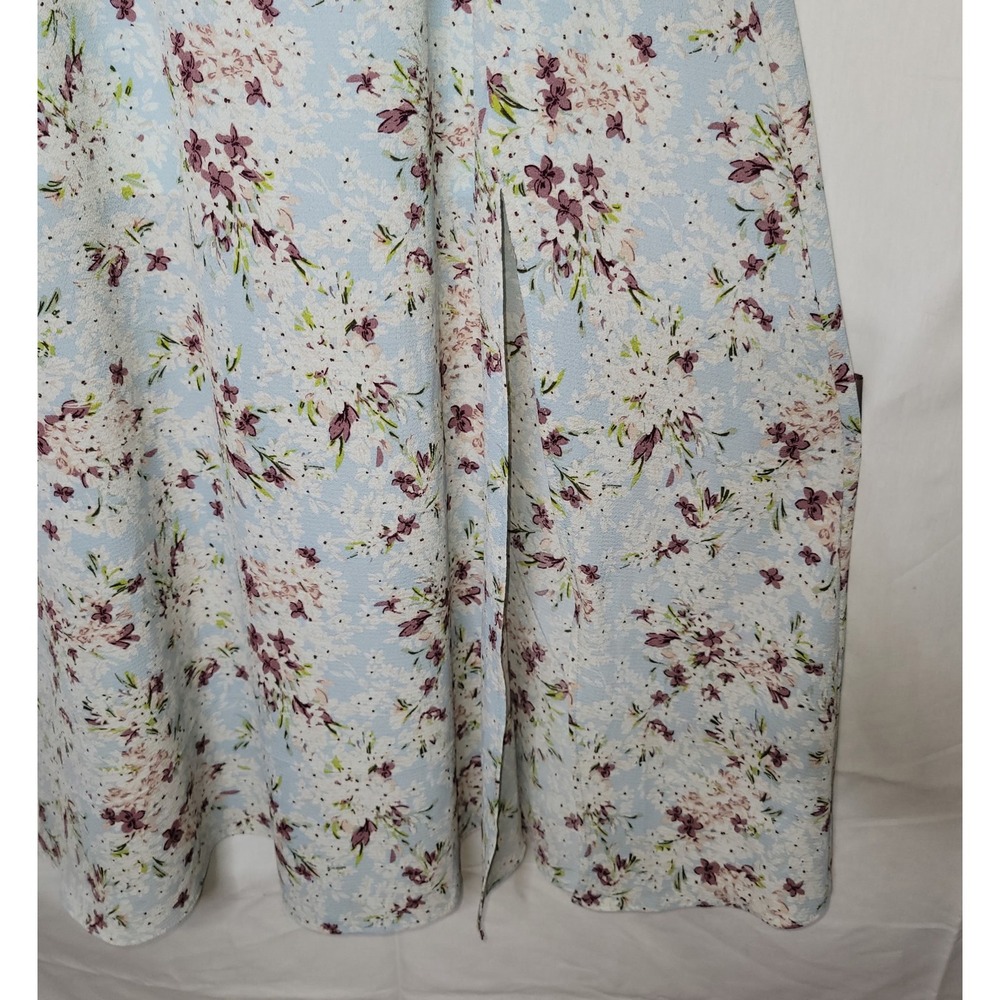 BCBGeneration Light Blue Floral Ruffle Off Shoulder Maxi Dress Small Slit Boho - Picture 3 of 8